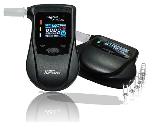 iBACheck Alkohol Tester med förvarningsfunktion. Alkoholtest Andningsapparat med uppladdningsbart batteri. Realtidsklockfunktion med låg standbyström. Andningsanalysator med 4 färger och 10 minnen