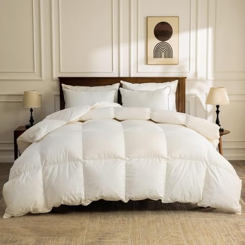 BPC Organic Down täcke Super King fluffigt täcke för hela säsongen | hotell lyx 100 % bomull, 750 fyllningseffekt medelvikt fjädrar och duntäcke, elfenbensvit, 300 x 300 cm