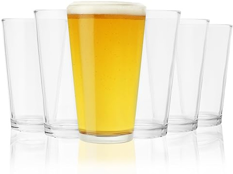 True Stackable Beer Glasses, Pint Glasses for Beers, Water, Iced Coffee, Cocktails, Game Night, Beer Gifts for Men, BBQ Outdoor Party, Home Bar Accessories, Kitchen Glassware, 16 oz, Set of 6