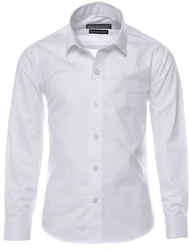 Gillsonz A1New - Camisa de manga larga para niños, fácil de planchar, para fiesta y ocio, Blanco, 140-146