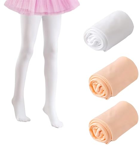 Yuqilin 3 Stücke Strumpfhose Mädchen Ballettstrumpfhose,Strumpfhose Kommunion Mädchen,Ballett Gymnastik Tanz Sport Aerobic Yoga Party Schlittschuh(Weiß,Rosa)