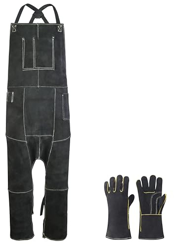 ONETIAN Leather Welding Apron with Split Leg, Leather Work Pants, Heat and Flame Resistant (Black S)