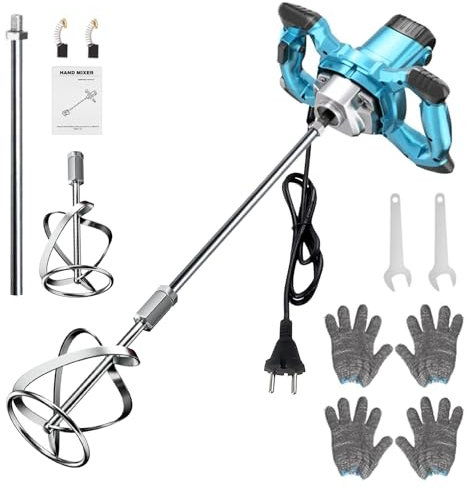 3100W Rührwerk Mörtelrührer Zementrührer, 230V Farb-Mörtelrührer Betonrührer Elektrischer Betonmischer Tragbarer Handrührwerk, 3000r/min 6-Gang-Einstellung, Rührkorb-Ø 130mm, Rühreraufnahme M14