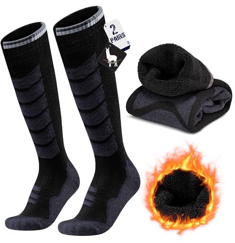 ineepor 2 Paires Chaussette de SKI Laine Alpaga Pour Hommes et Femmes, Chaussettes Thermiques d'hiver de Contention pour Ski, Randonnée, Cyclisme, Sport