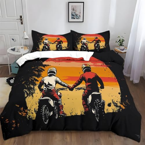Juego de ropa de cama de 135 x 200 cm, diseño retro de motociclistas, de microfibra, suave, con cremallera y fundas de almohada