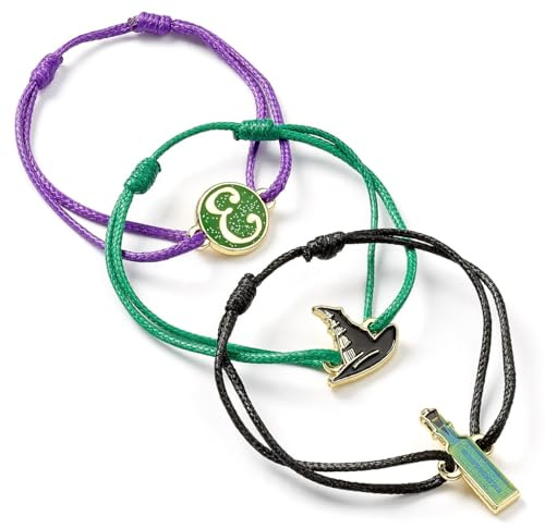 WICKED Elphaba - Juego de 3 pulseras de la amistad, color verde, dorado y morado, talla única, Aleación de zinc: 93% zinc, 3% cobre y 4% aluminio, No es una piedra preciosa