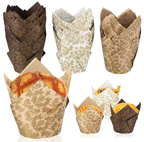 150 Pz Pirottini per Muffin Carta, Pirottini Tulip in per Muffin e Cupcake, Pirottini Stampi per Festa di Natale Matrimonio Compleanno, Stile di Stampa