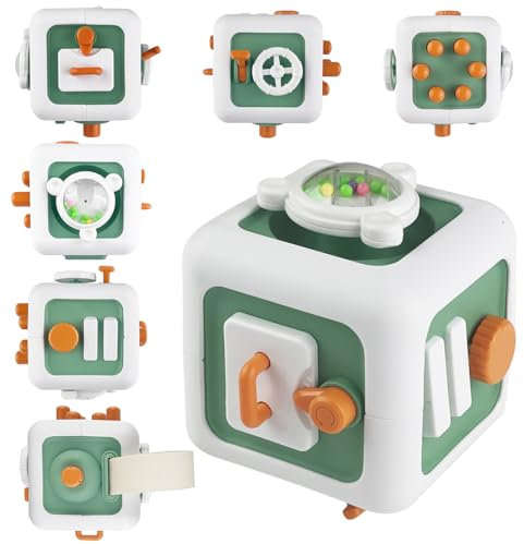 Fsaklaskdy Montessori Spielzeug ab 1 Jahr, Sensorisches Baby Spielzeug für Kleinkind, 6 in 1 Feinmotorik Aktivitäts Würfel, Motorikwürfel Motorikspielzeug, Beschäftigungswürfel Geburtstagsgeschenk