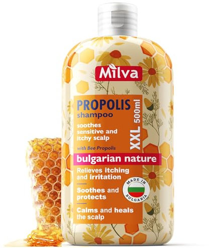 Milva Shampoing anti-démangeaisons pour cuir chevelu à la propolis – Traitement naturel anti-pelliculaire pour cuir chevelu sec avec formule apaisante d'abeille pour peaux irritées, squameuses et