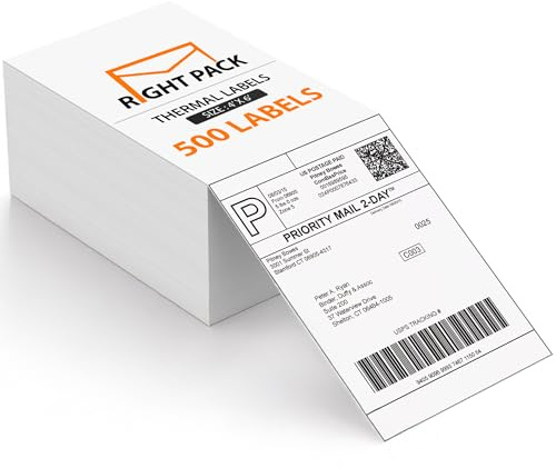 Right Pack 4x6 Thermal Labels 500 Pack | Thermal Shipping Labels for Label Printer | Self Adhesive, Jam-Free & Easy Peel | Compatible with Etsy, Shopify, Ebay, Amazon, Royal Mail, FedEx, UPS