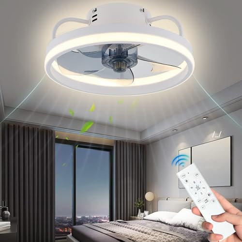 55W Ventilateur de Plafond avec Lumiere et Telecommande, Silencieux Ventilateur Plafonnier Led 6 Vitesses, Variateur d'intensité, Application Intelligente, Minuterie, Pour Salon, Chambre(Blanc 33 cm)