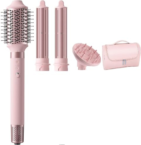MESCOMB 5-i-1 hårstyler & luftstyler med jonhårtork och billocktång set | professionell styling, volym, lockar och torkning utan värmeskador – med diffusor och resväska