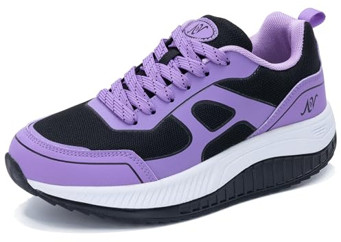 RomenSi Womens Walking Shoes Arch Support Tennis Orthotic Sneakers Plantar Fasciitis Rocker Bottom Shoes for Foot and Heel Pain Relief BlackPurple US 8