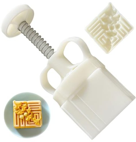Mooncake Mould 75g Mooncake Press Mold, Hand Pressed Mold DIY Moon Cake Puff Press with Stamp Pastry Tool Flower Stamp Multifunctional Baking