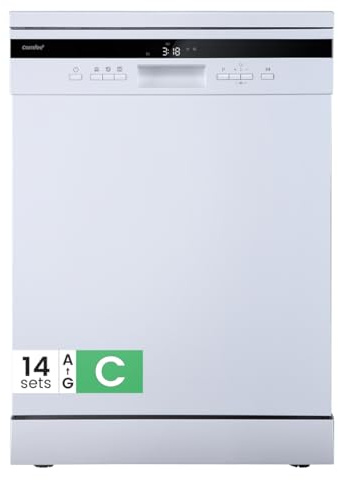 COMFEE' Freestanding Dishwasher CDWEF1435EWC-UK with 14 place settings, Full Size, 44dB, Wide LED Display, Delay Start, Half Load Function, Flexible Racks, White