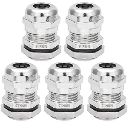 sourcing map 5PCS M16*1.5 Prensaestopas Sujetador relleno de Metal Conector impermeable contratuerca | Cierre tuerca de bloqueo llenado glándula de cable