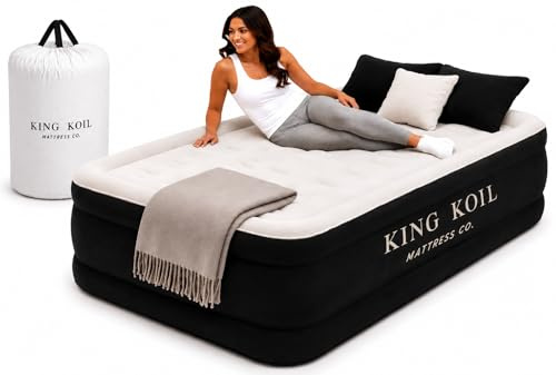 King Koil Luxury Twin Air Mattress with Built in Pump, 20” Double High Twin Size Premium Airbed, Inflatable Blow Up Mattress, Waterproof, 1-Year Warranty