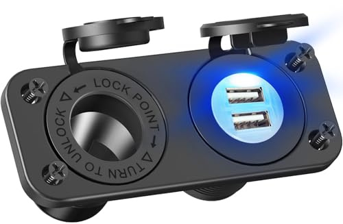 Jtron 1-Socket Cigarette Lighter Power Adapter DC Outlet Splitter 2.1A Waterproof Dual USB Slot Socket for RV Car Boat (Black)