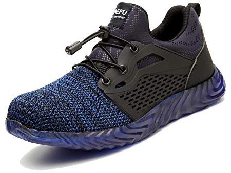 Hitmars Chaussure de Securité Homme Femme Bottes Travail Chantiers Industrie Sneakers Protection Embout en Acier Basket de Sports Legere Bleu-3 EU47