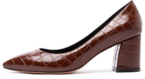 Castamere Escarpins Femme Bout Pointu Interne Cuir Bloc Talon 6CM Marron Fissure Chaussures EU 38.5