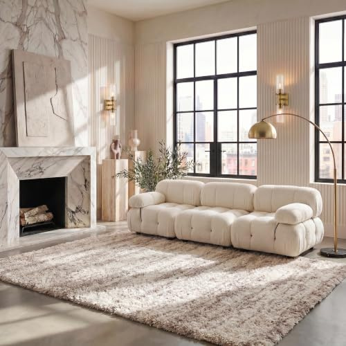 SAFAVIEH Hudson Shag Collection Area Rug - 5'3 x 7'6, Ivory & Beige, Modern Design, Non-Shedding & Easy Care, 2-inch Thick Ideal for High Traffic Areas in Living Room, Bedroom (SGH206B)