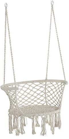 Outsunny Amaca da Giardino in Stile Boho Chic, Sedia Sospesa in Poliestere e Macramè per Interni ed Esterni, Crema, 80x60x36cm