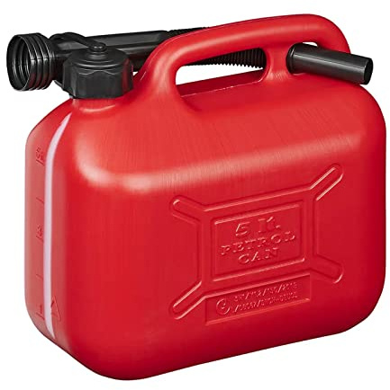 Tanica per carburante da 5 litri, in plastica, di colore rosso, per benzina, diesel, omologata ONU