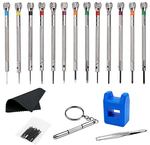 13 Stück Uhrmacher schraubendreher Set mit Entmagnetisierer,0.6mm-2.0mm Präzisions Uhrmacherwerkzeug, für uhren Schraubenzieher, Brillenschraubenzieherset (13)