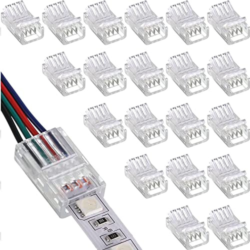 RUNCCI-YUN 20Pz Connettore Striscia Led 4 Pin 10mm,Connettore Cavo Striscce LED, Connettori Senza Saldatura LED, 4 Pin Rapido Connettore LED per RGB 5050/3528/2835 LED Strip]