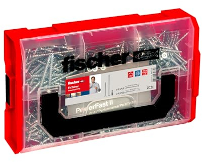 Fischer FixTainer 700x Viti per Legno Pozi PowerFast FPF II CZF/CZP, Include 2 Inserti per Avvitatore, Filetto Totale/Parziale, Autofilettanti, Testa Svasata, 562277