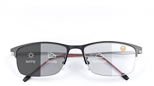 Vepiant Photochromic Multifocus Spring Hinge Progressive Reading Sunglasses UV Protection Multifocal Trifocal Transition Sun Readers Blue Light Anti Glare Blocking Computer Glasses for Women Men 3.50