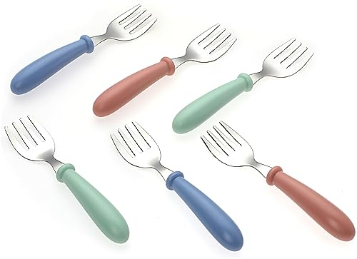 WLLHYF Set di 6 forchette e cucchiai per auto-alimentazione con manico in silicone morbido posate in acciaio inox piccola forchetta utensili lavabili in lavastoviglie piccole posate stoviglie