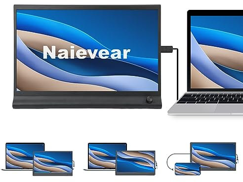 Naievear Portable Monitor, 15.6 Inch 1080P FHD IPS Laptop Screen Extender Monitor With HDMI/Type-C/Usb-C, For Laptop/Pc/Mac/Ps3/4/5/Xbox/Phone (15.6inch)