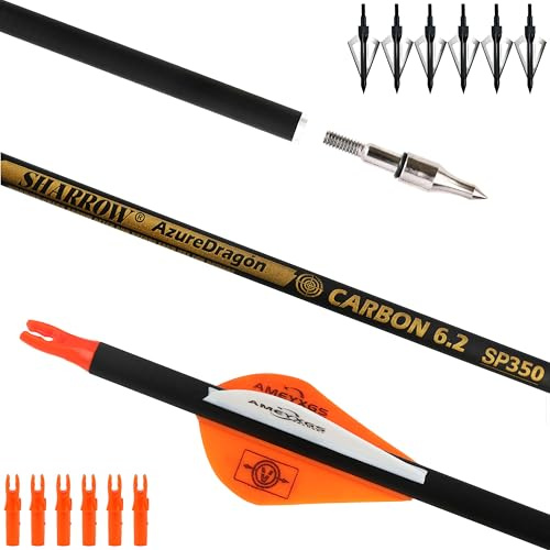 AMEYXGS 30 Flèches en Carbone 300 350 400 500 600 Spine avec Pointes Remplaçables Flèches de Chasse pour Arc à Poulies Arc Recourbé et Arc Long (350 Spine, Orange)