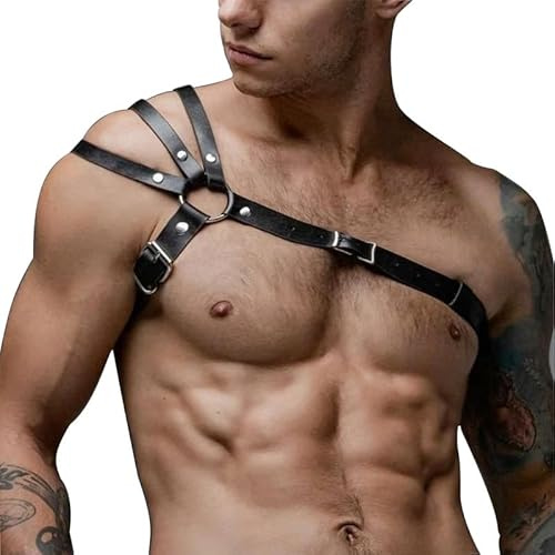 Men's Body Chest Harness Belt Shoulder Strap, Adjustable PU Leather Gothic Punk Chest Shoulder Harness Bondage Belt, BDSM SM Cosplay Costume Bar Nightclub Fetish Clubwear Party Club Masquerade