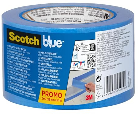 ScotchBlue Premium Malerabdeckband Universal - 2 Rollen, 36 mm x 41 m - Vielseitiges Scotch Klebeband für Malerarbeiten und Dekoration, für Innen und Außen, Abklebeband/Kreppband - 70% PEFC