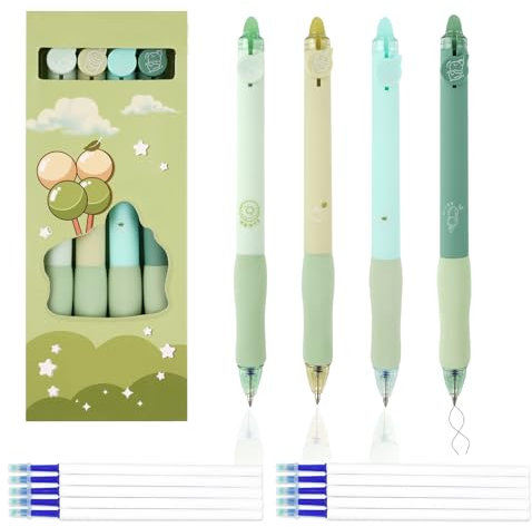 Moosono Radierbarer Kugelschreiber, 4 Stück Radierstift mit 10 Nachfüllungen Blau, Tintenroller Radierbar 0,5mm, Gelstifte Radierbar, Löschbarer Stift, für Schulsachen, Bürobedarf, Studenten, Kinder
