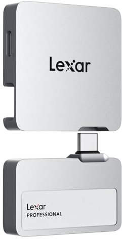Lexar 1TB Externo SSD Professional Go con Hub, Ultracompacto, Compatible con Apple ProRes, hasta 1050 MB/s de Lectura, USB 3.2 Gen 2, Resistente al Agua y al Polvo IP65, para iPhone 15/16, Plateado