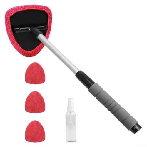 Outil de nettoyage de pare-brise de voiture, kit de nettoyage de vitres, outils de nettoyage de pare-brise avec poignée rétractable, kit d'essuie-glace intérieur de voiture avec 3 tampons en