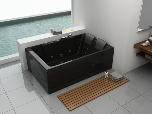 Wellness Point Whirlpool Torino 180 x 120 cm Da interno, 2 posti, 14 getti idromassaggio e 8 getti aria, nero, riscaldamento, luce LED, sistema audio Bluetooth e