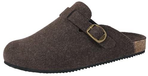 Zuecos y Mules para Hombre Mujer Invierno Pantuflas de Fieltro Piel Cómodos Corcho Cerradas Zapatillas de Jardín de Estar Interior Exterior