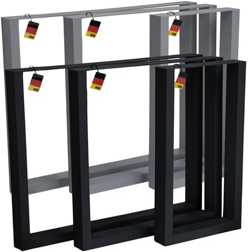 Tischbeine Tischkufen Metall Tischgestell schwarz grau vierkant für Esstisch, Schreibtisch | pulverbeschichtet | Montagematerial & höhenverstellbare Füße | Schrauben (schwarz, 1 Stück 70x72 cm)