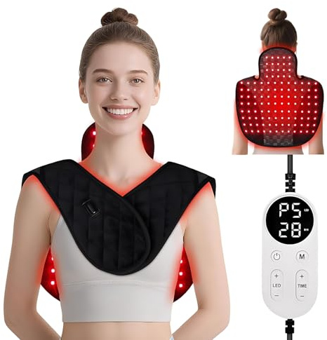 Terapia de Luz Roja e Infrarroja para Cuello Hombros Cervical Espalda Alivio del Dolor, Almohadilla Térmica Infrarroja, 660nm 850nm Lámpara de Infrarrojos Luz Roja Terapia Muscular y Articulaciones