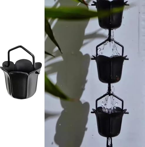 Catene da Pioggia Nere da Pioggia per Esterno, Stile Giapponese Regolabile Rain Catcher Garden Orment, Yard Home Garden RV Front Porch Rain Bells, 1.5m/5ft