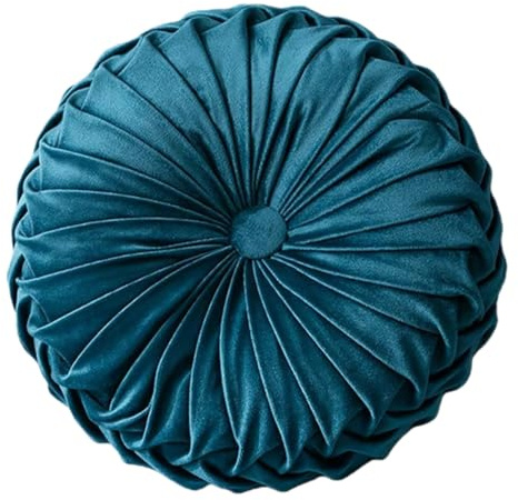 MINHADISI - Cojines redondos de terciopelo, cojín redondo plisado, estilo calabaza, decoración de salón, dormitorio, cojín de suelo suave y elegante, 35 cm (azul)