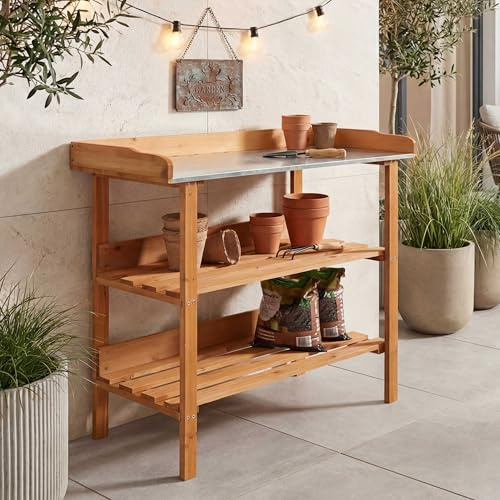 Mendler Pflanztisch HWC-O14AM, Gärtnertisch Blumentisch Pflanzregal, Outdoor Holz Tanne FSC®-Zertifiziert, 86x92x41cm - Natur