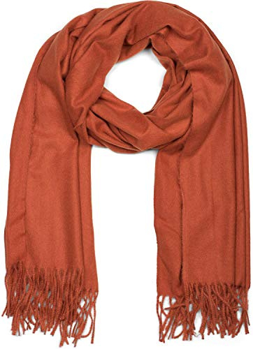 styleBREAKER Écharpe longue unisexe unie avec franges, châle d'hiver chaud, tissu doux en viscose 01017104, Rouille