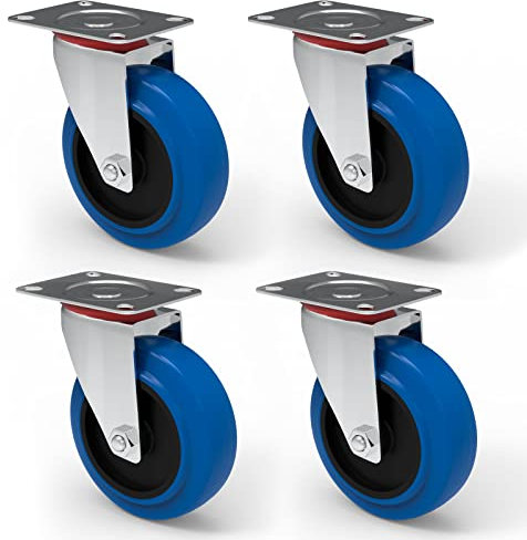 PRIOstahl Transportrollen 125mm Lenkrollen Set Blau ohne Bremse Blue Wheels Möbelrollen Schwerlastrollen 4 Stück Industrierollen Vollgummi Spurlos