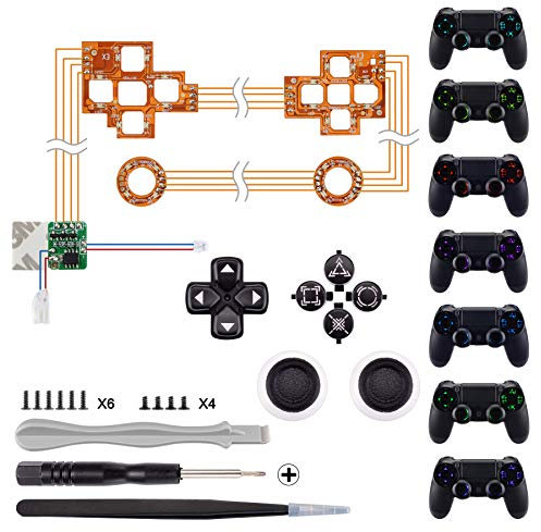 eXtremeRate Ersatz Leuchttaste Knöpfe für ps4 LED Tasten Set Buttons D-Pad Steuerkreuz Thumbsticks DTF LED Kit für ps4 Controller(Symbols Leuchttaste)