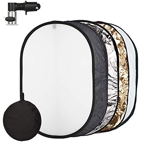 Photo Light Reflector 24x36 Inches/ 60x90 cm 5 in 1 Diffuser Photography Collapsible with Bag and Reflector Holder Clips for Studio Outdoor Lighting, Translucent, Silver, Gold, White and Black